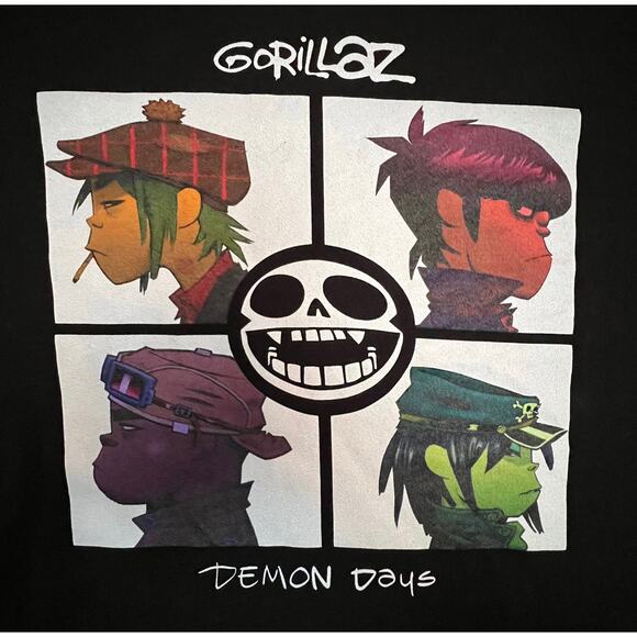Gorillaz Demon Days T-Shirt Large Black Band Tee 2000s Y2K Graphic Album Cover - Picture 2 of 6